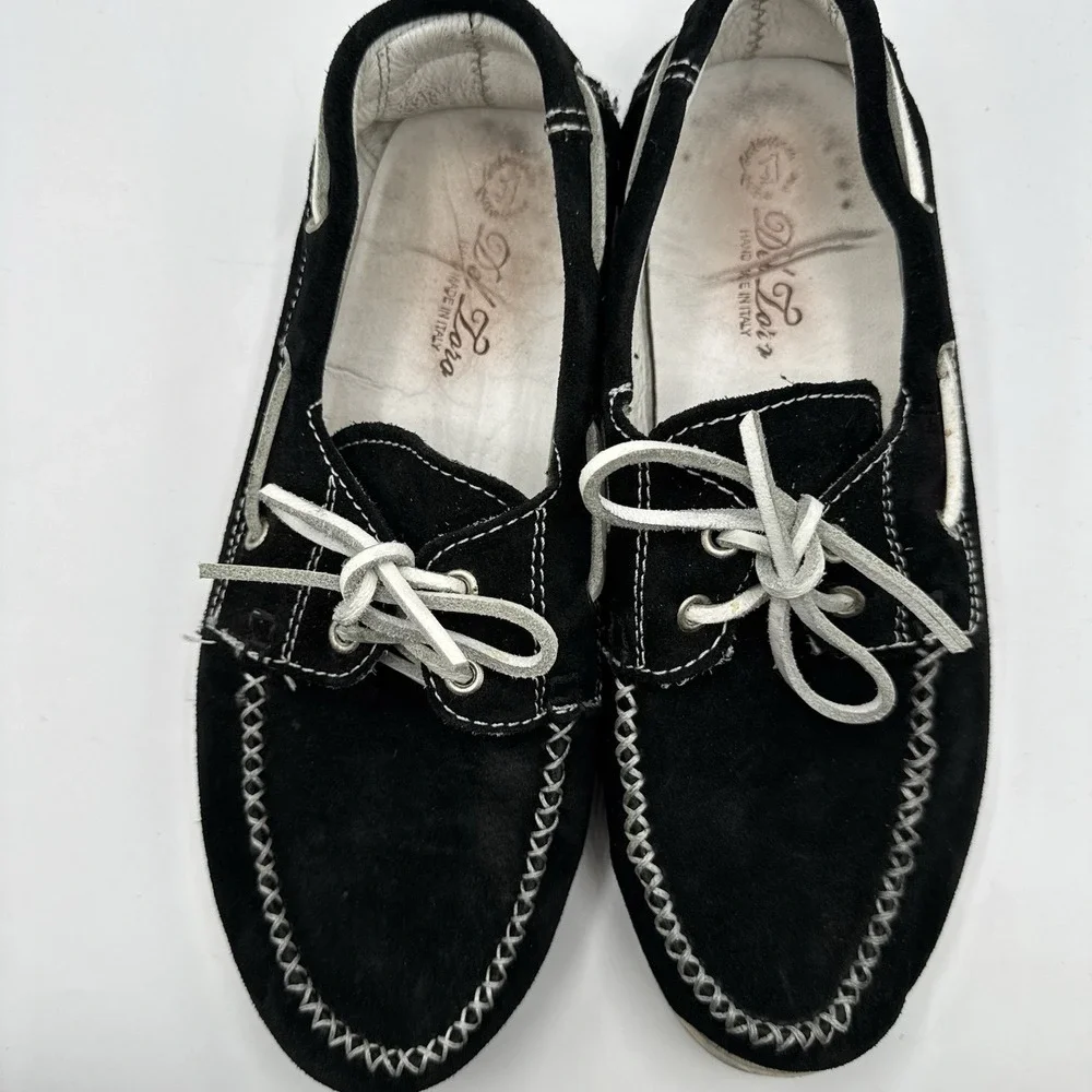 Del Toro Boat Shoes Men 8 Black Suede Leather Made In Italy Moccasin Loafers